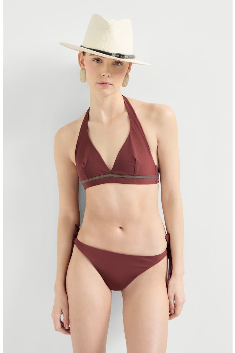 Bikini top with monili, Alternate, color, Bordeaux