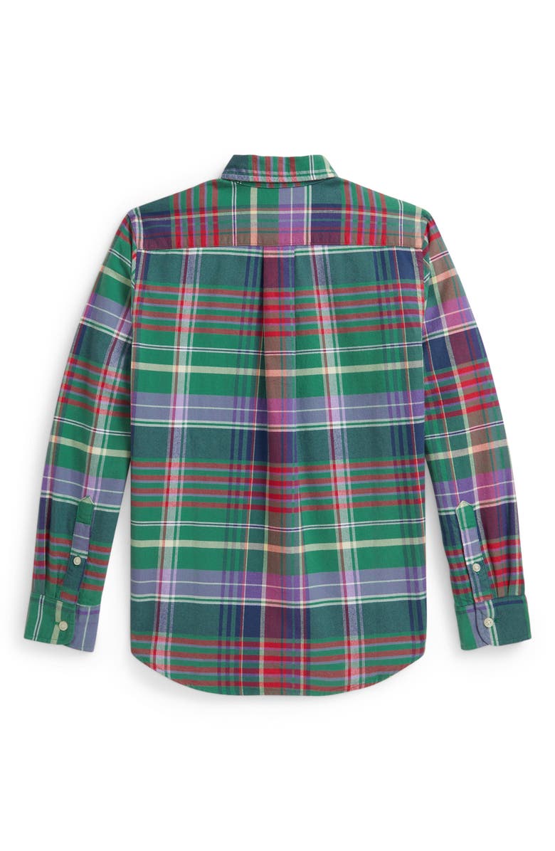 Polo Ralph Lauren Kids' Plaid Cotton Button-Down Shirt, Alternate, color, Green Red Multi