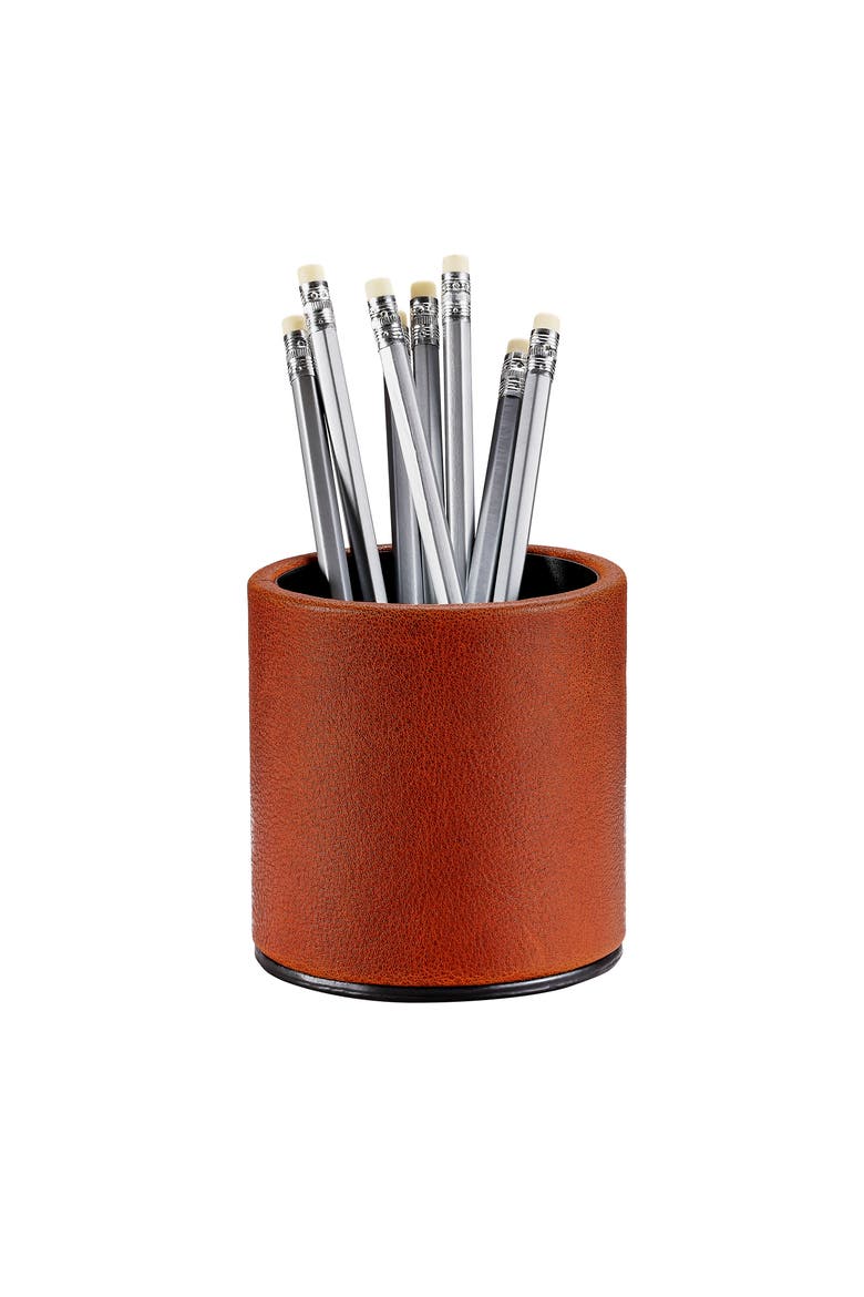Leather Pencil Cup, Main, color, Cognac