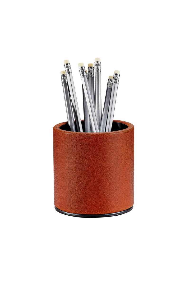 Graphic Image Leather Pencil Cup, Main, color, Cognac