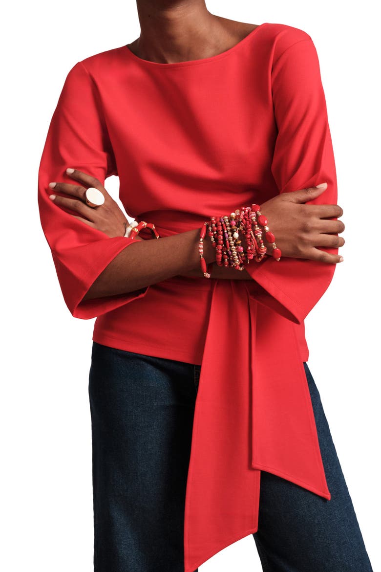 Whitney Wrap Top Solid Viscose Blend Viscose Blend, Alternate, color, Red