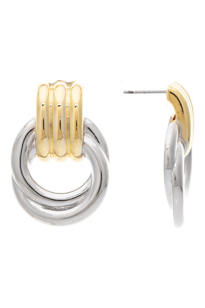 Two-Tone Doorknocker Drop Earrings, Main, color, MIXED METAL
