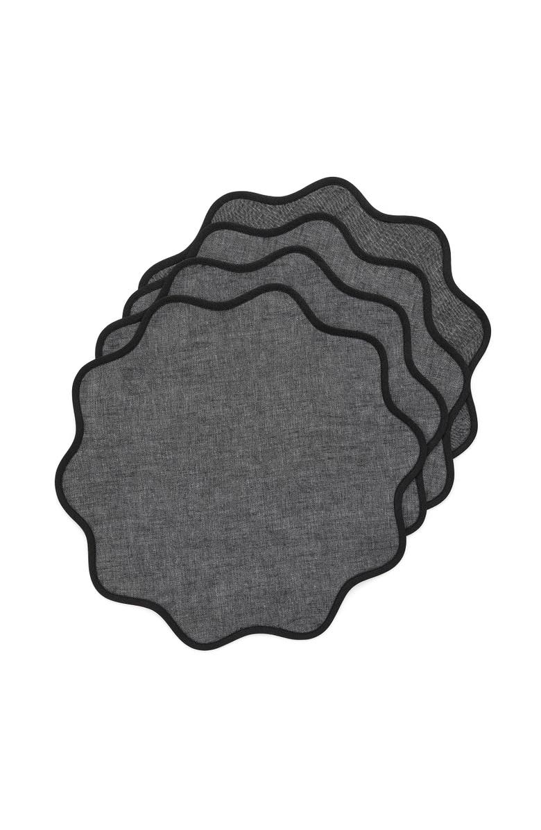Solino Home Linen Round Placemats - Giselle Scallop Edge, 16 Inch Round, Main, color, Black And Charcoal Grey