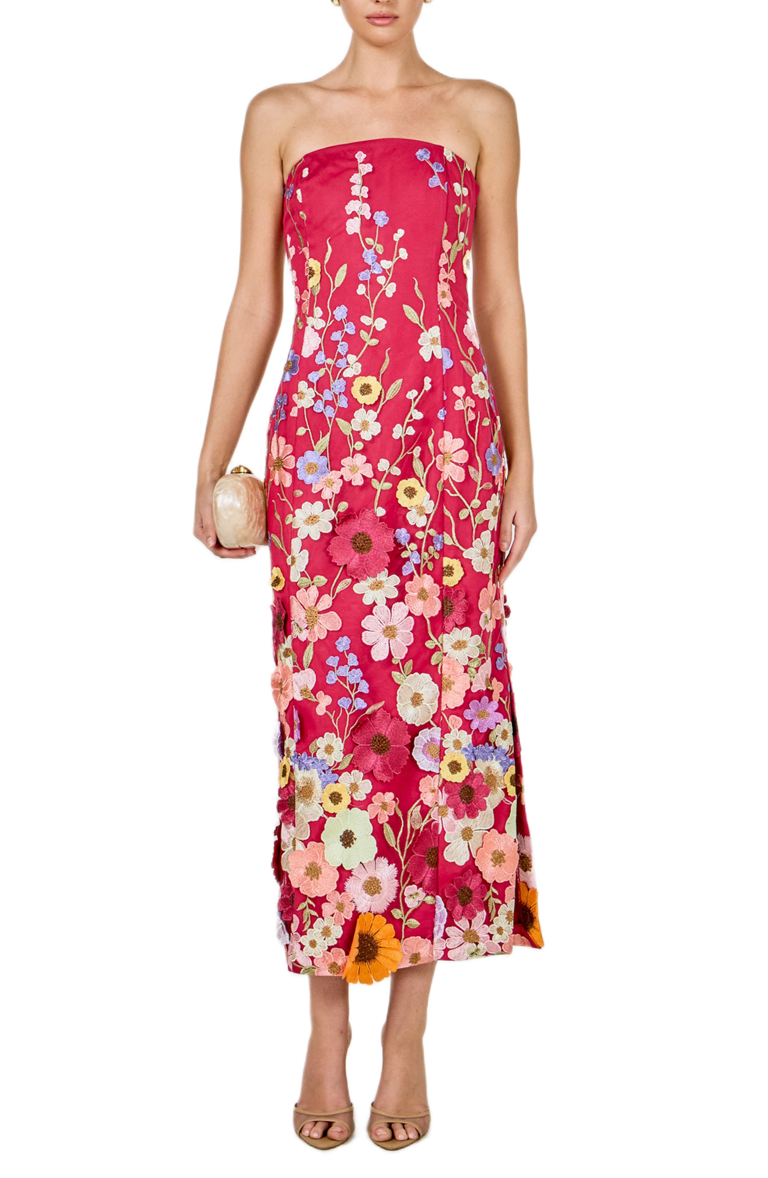 Floral Embroidered Strapless Maxi Dress