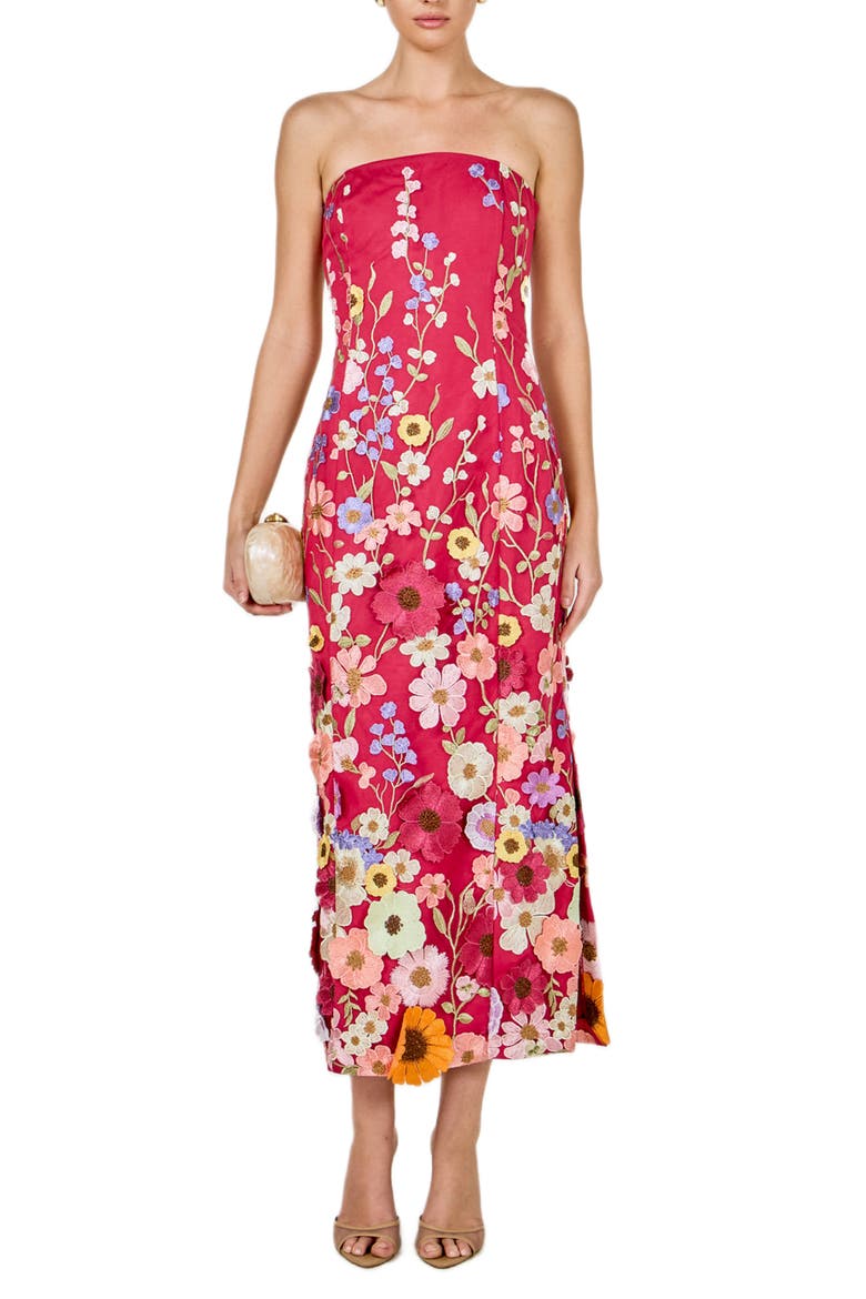 Floral Embroidered Strapless Maxi Dress, Main, color, MULBERRY