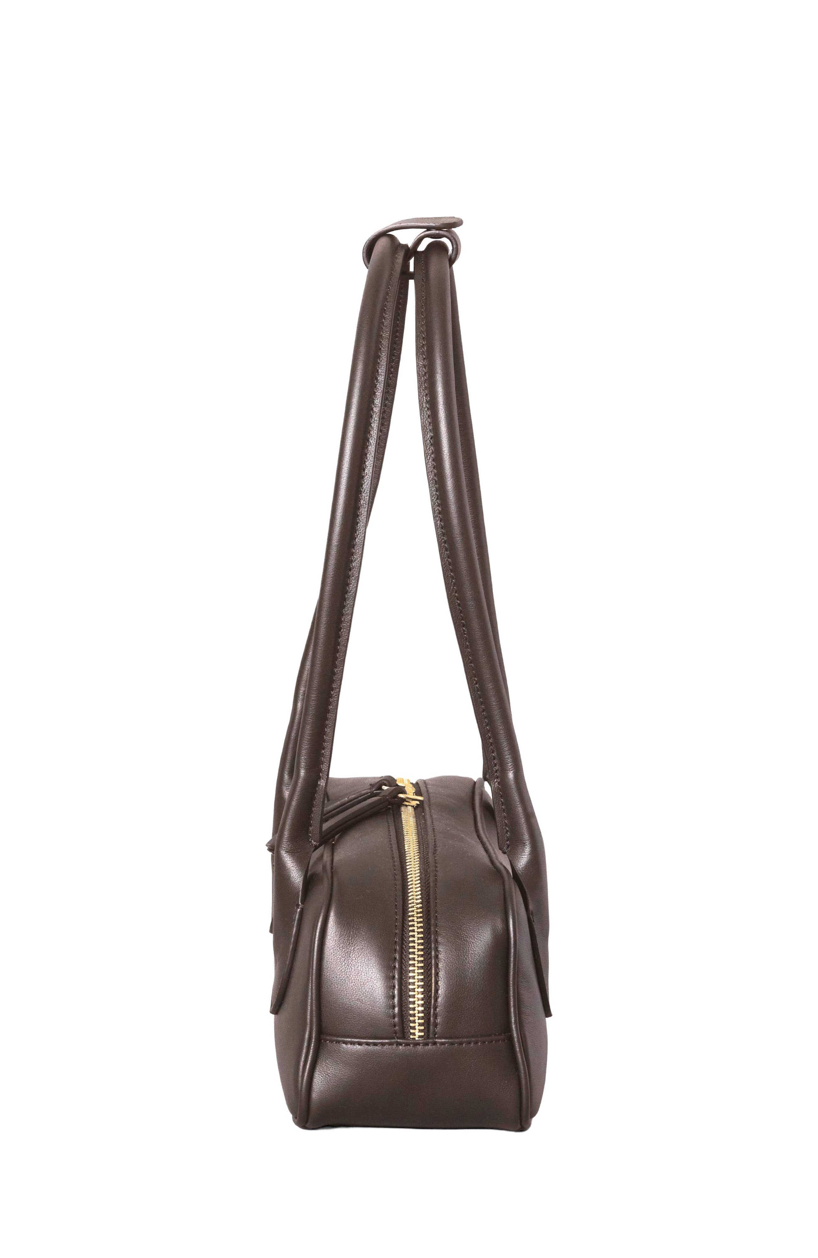 Mini La Strada Leather East West Bag, Alternate, color, Chocolate/Gold