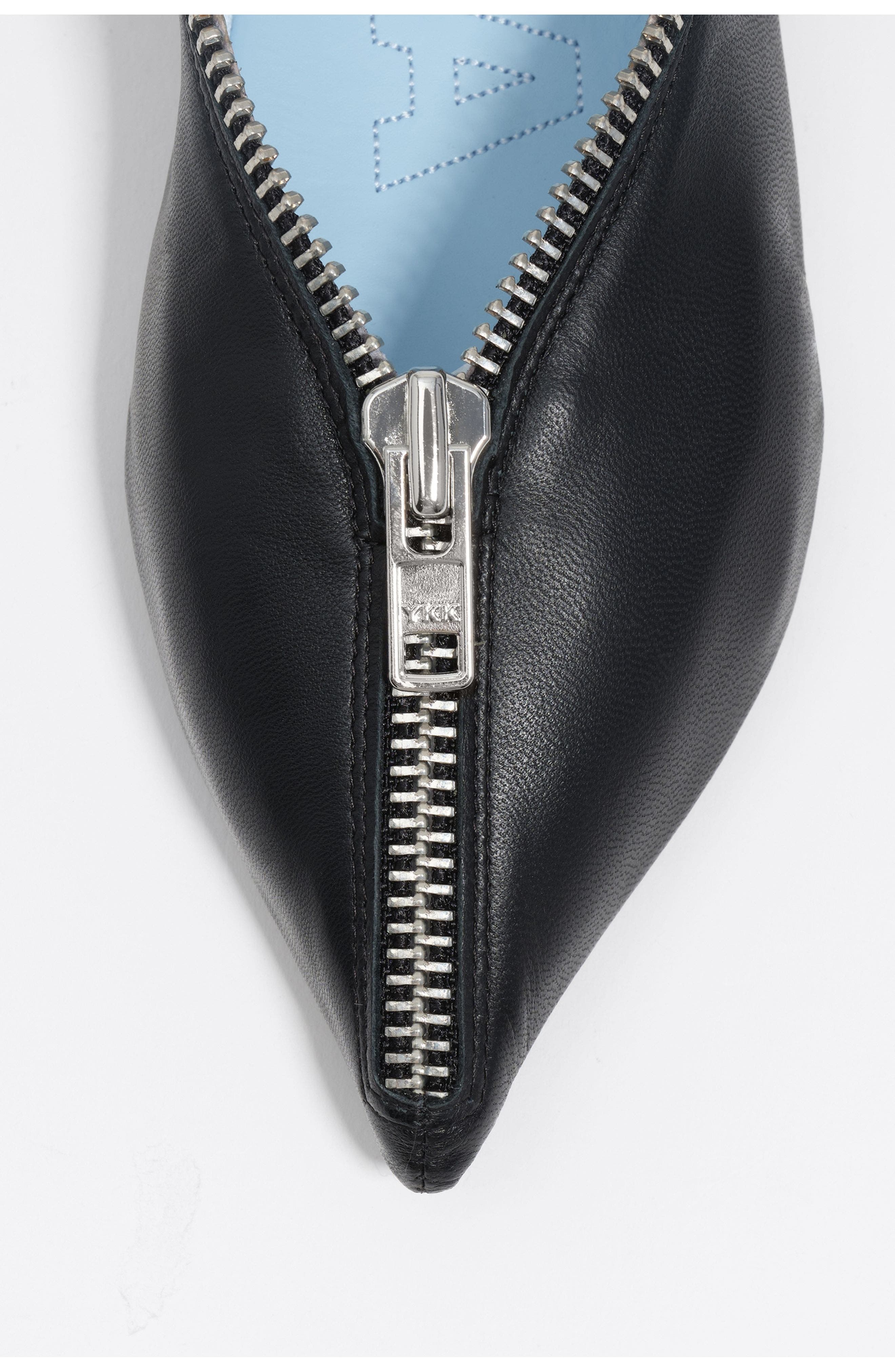 Leather Zip Ballerina, Alternate, color, BLACK