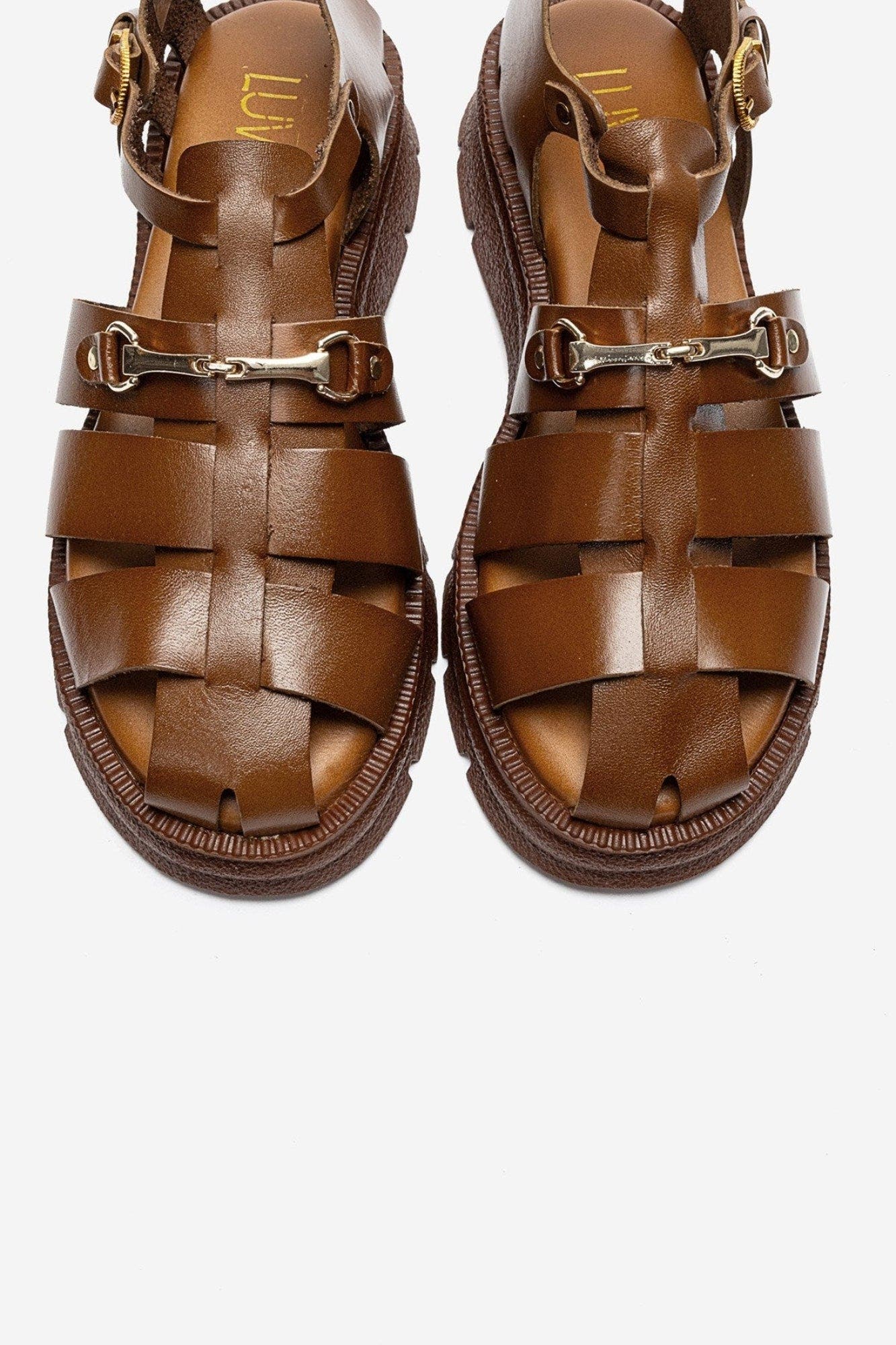 Riela Leather Buckle Sandal, Alternate, color, Cognac