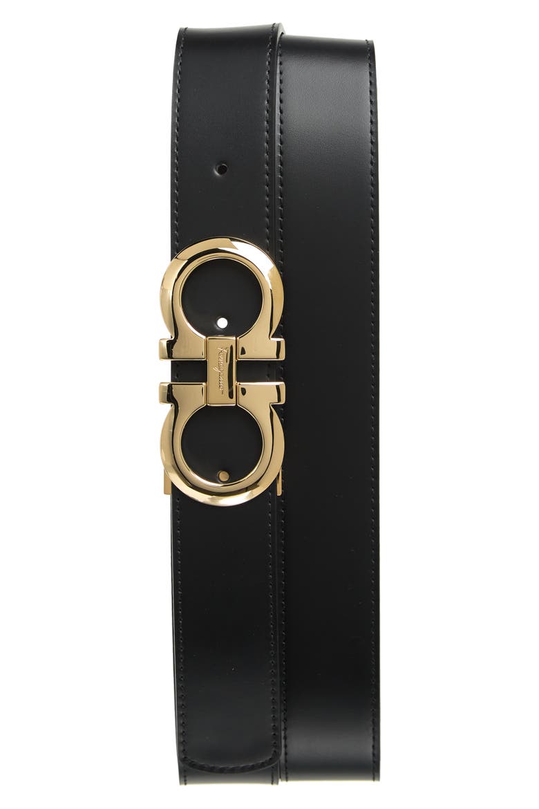 Reversible Double Gancio Leather Belt, Main, color, NERO HICKORY