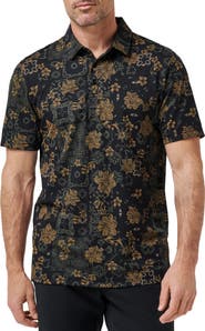 TravisMathew Speaking my Language Floral Short Sleeve Piqué Button-Up Shirt