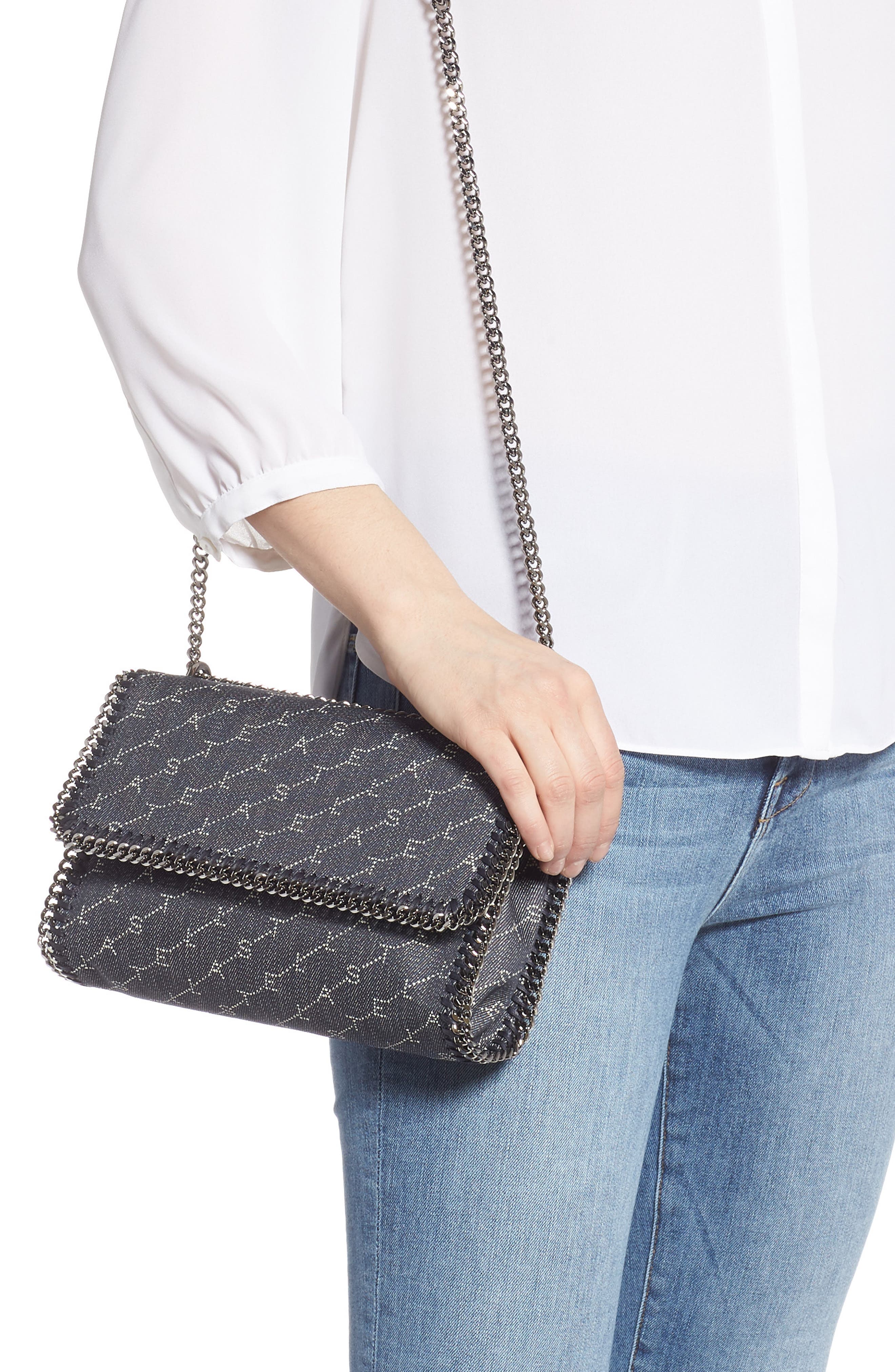 Stella McCartney Falabella Logo Denim Shoulder Bag, Alternate, color, 