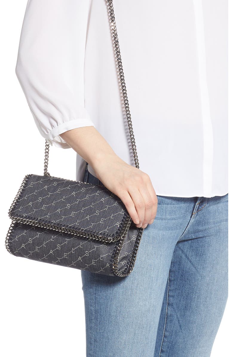 Stella McCartney Falabella Logo Denim Shoulder Bag, Alternate, color,
