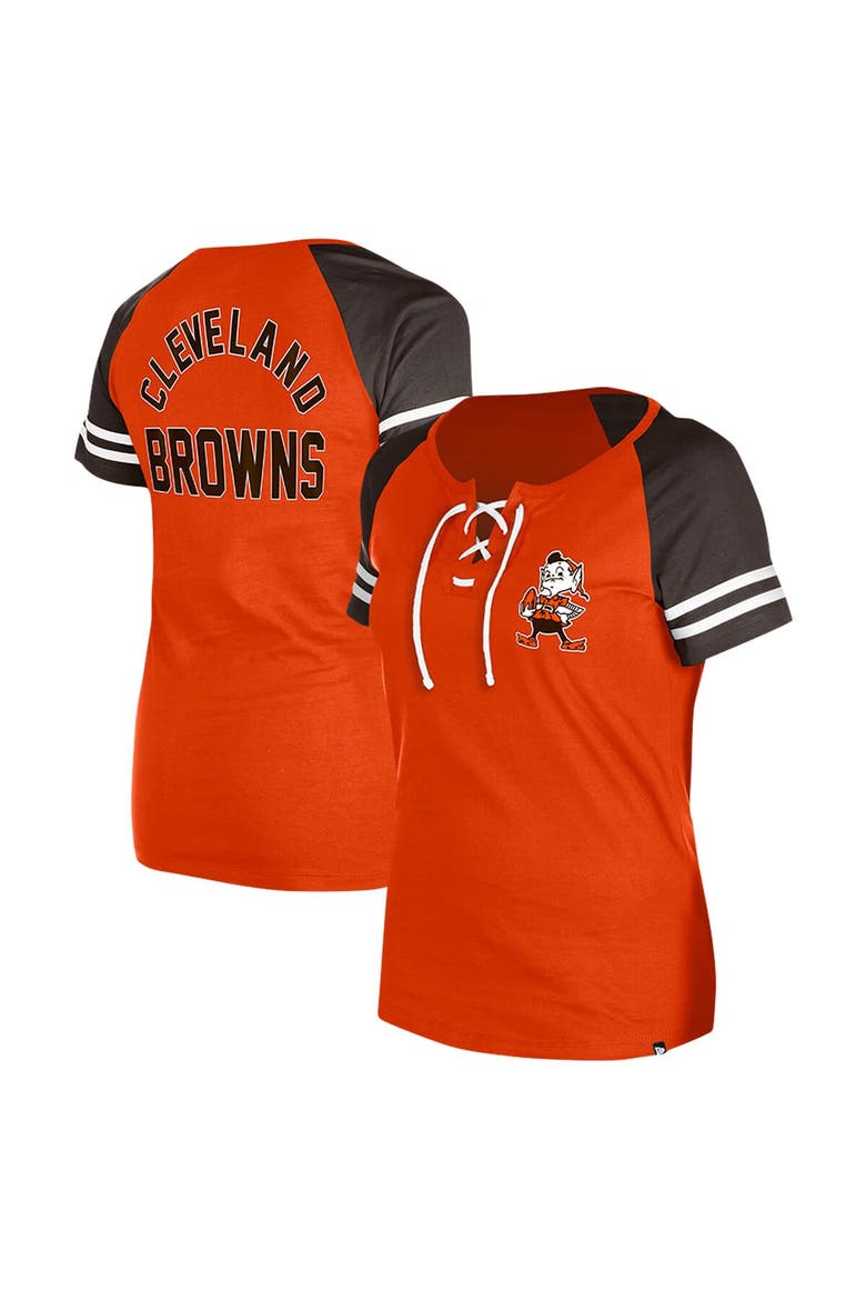 Women's New Era Orange Cleveland Browns Throwback Lace-Up Raglan T-Shirt, Main, color, Orange