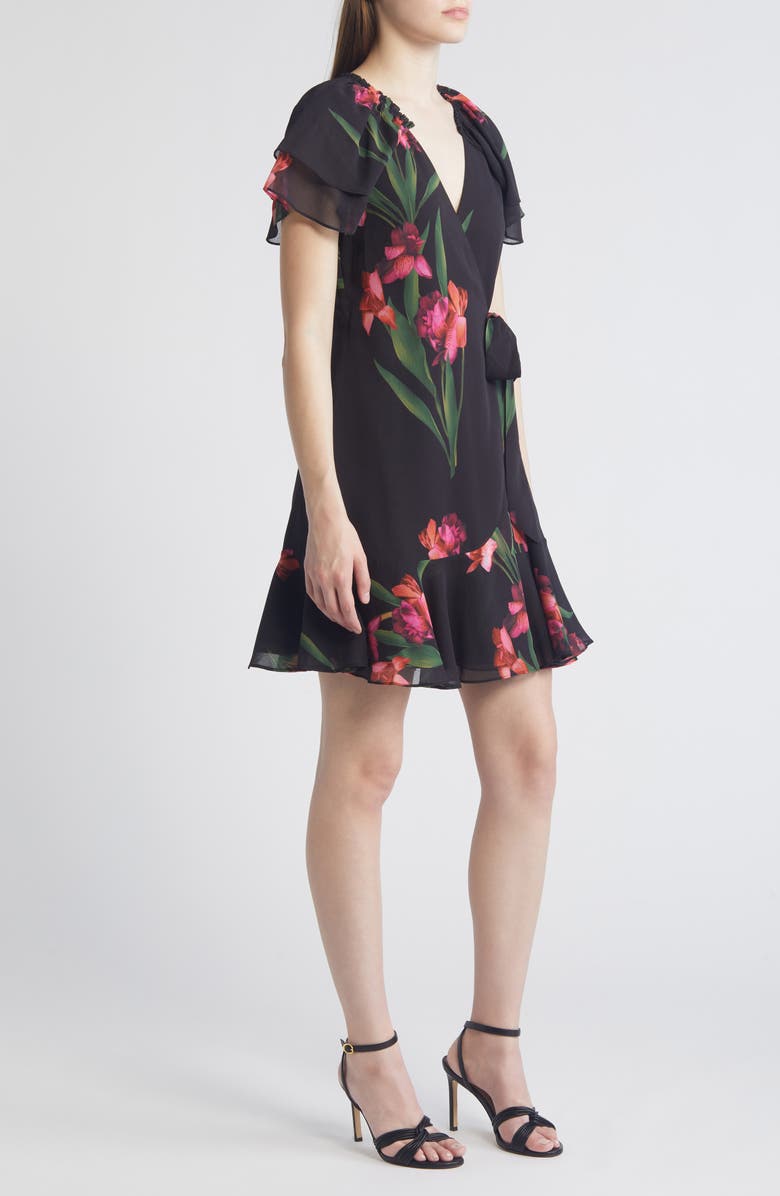 Ted Baker London Fasnia Floral Wrap Minidress, Alternate, color, Black