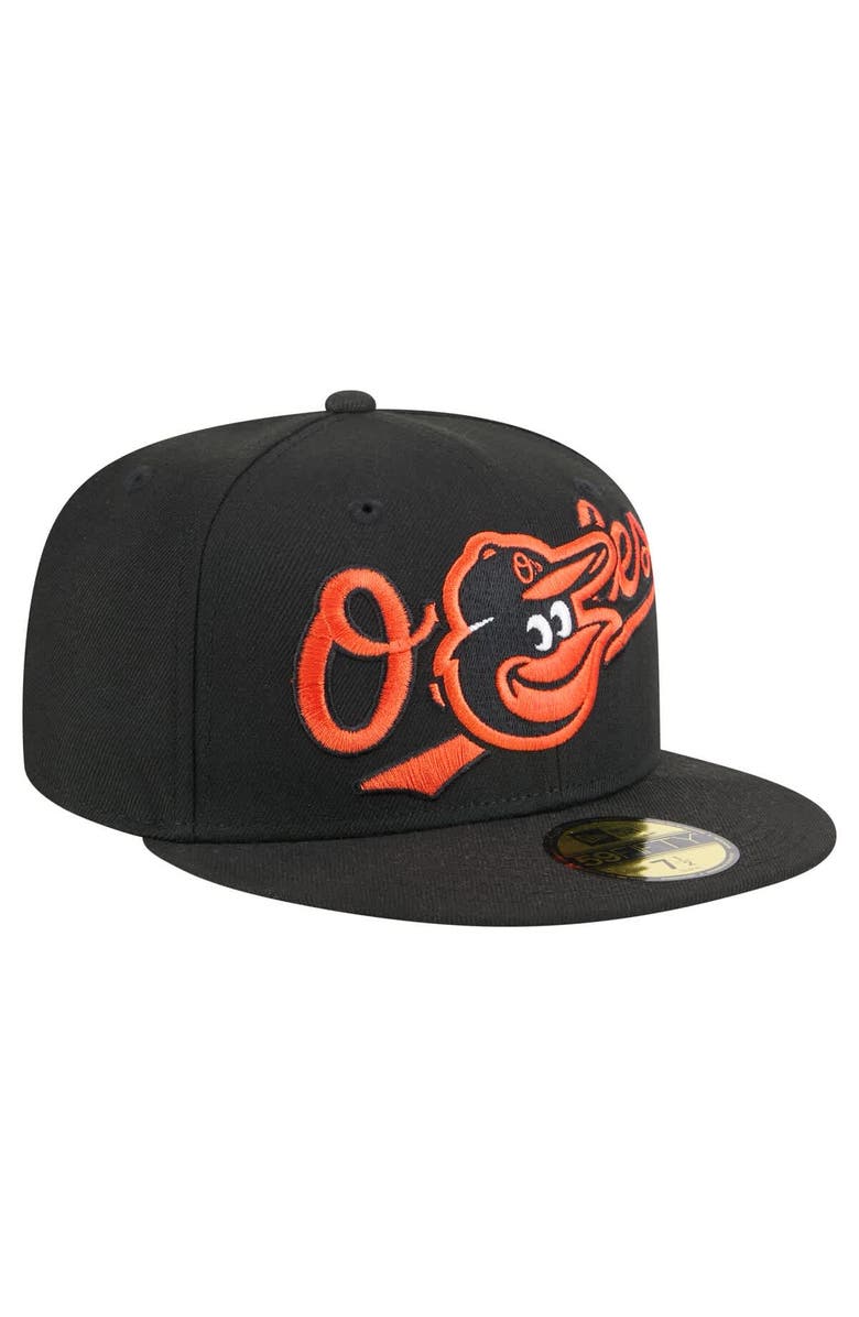 New Era Men's New Era Black Baltimore Orioles Overlap 59FIFTY Fitted Hat, Alternate, color, 
