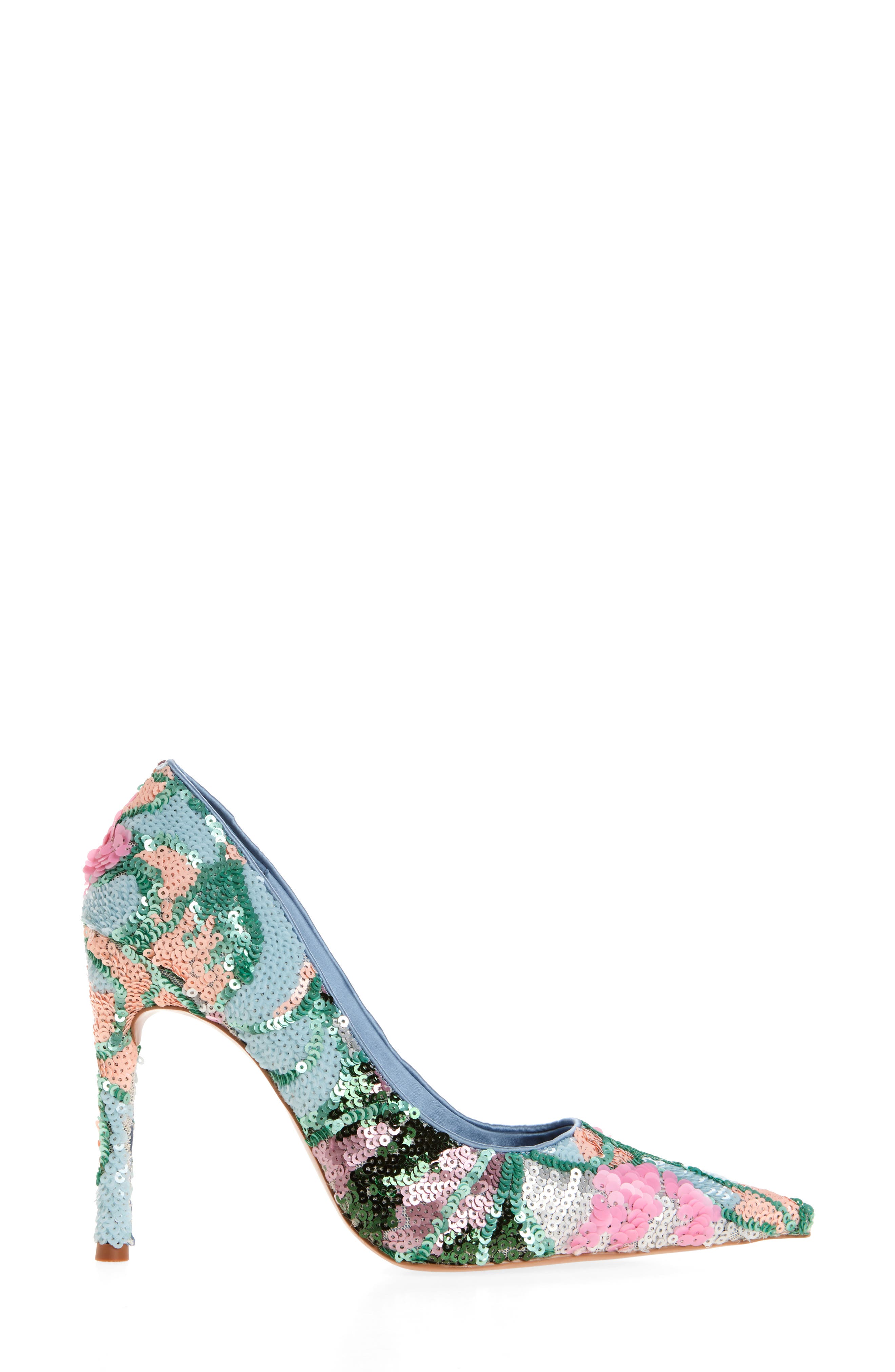 Jeffrey Campbell Good Sequin Pointed Toe Pump, Alternate, color, Teal Satin Combo