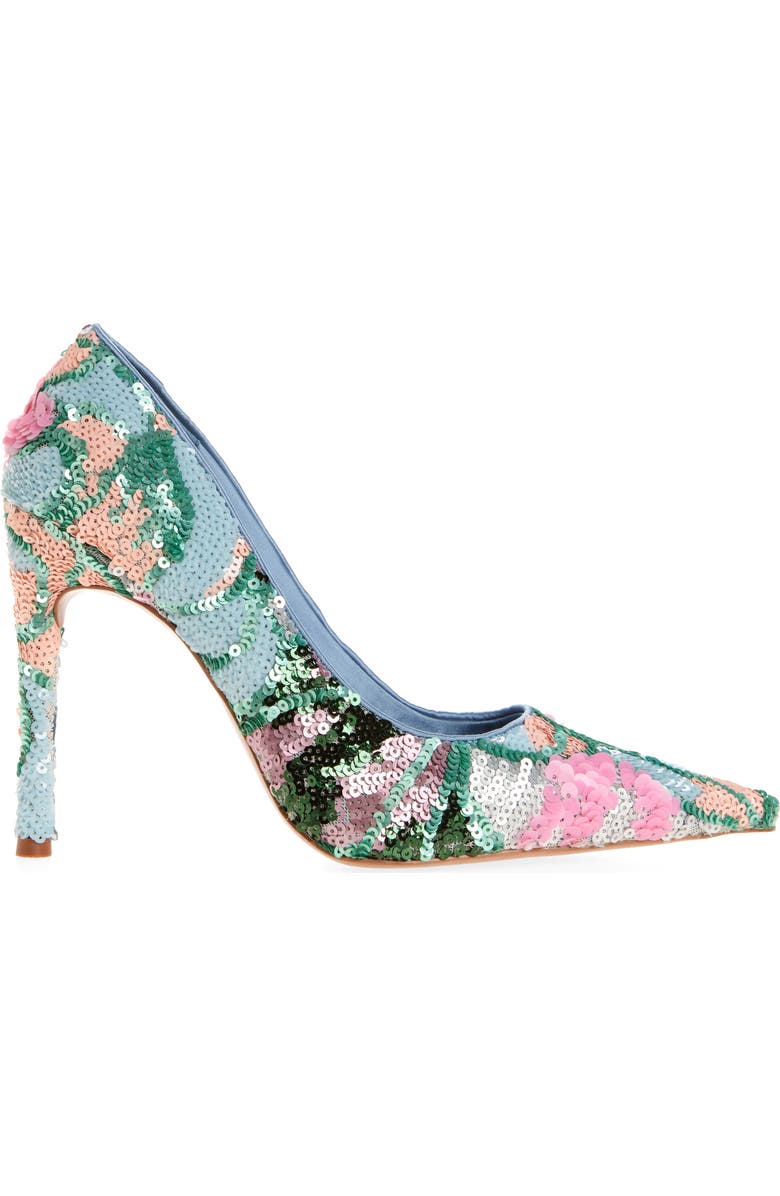 Jeffrey Campbell Good Sequin Pointed Toe Pump, Alternate, color, Teal Satin Combo
