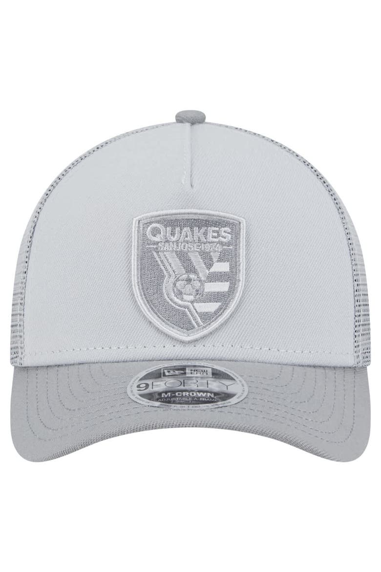 Men's New Era Gray San Jose Earthquakes Color Pack 9FORTY A-Frame Adjustable Trucker Hat, Alternate, color, Gray