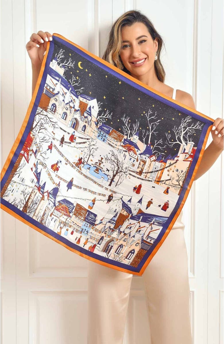 SILKSILKY Pure Silk Scenery Pattern Square Scarf, Main, color, Black