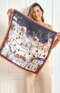 SILKSILKY Pure Silk Scenery Pattern Square Scarf