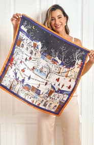 SILKSILKY Pure Silk Scenery Pattern Square Scarf