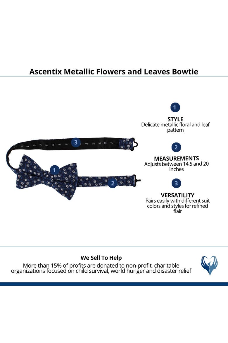 Metallic Flowers and Leaves Bowtie, Alternate, color, Navy