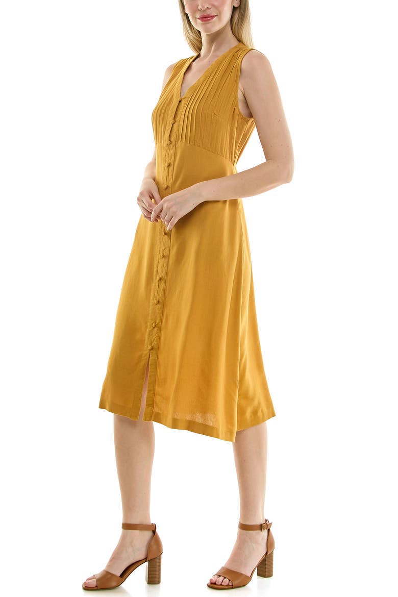 Pintucked Sleeveless Midi Dress, Alternate, color, GOLD