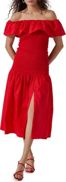ASTR the Label Off the Shoulder Cotton Midi Dress