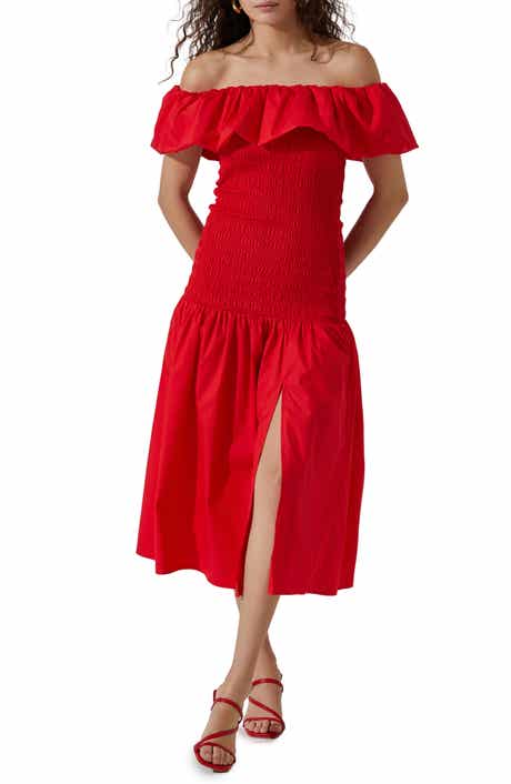 Off the Shoulder Cotton Midi Dress