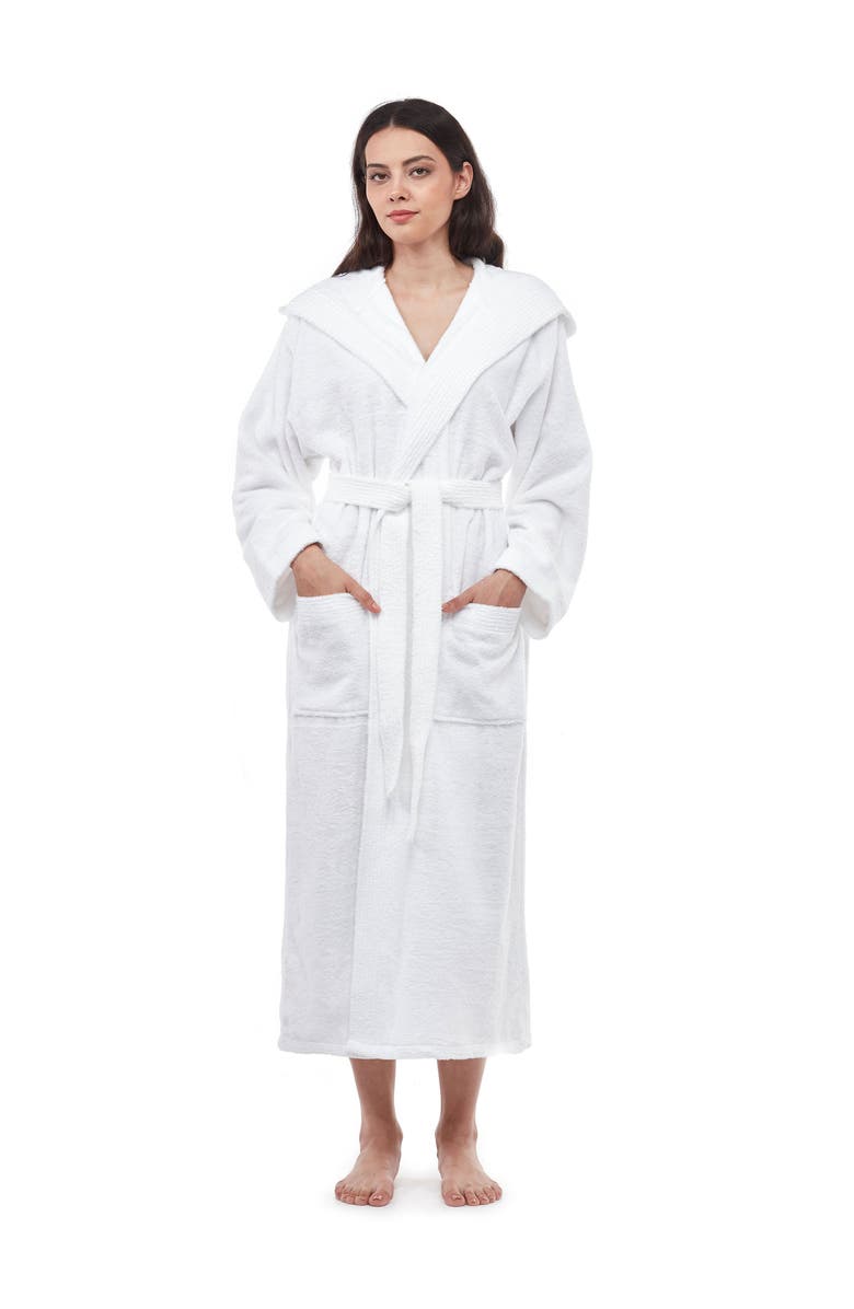 ARUS Paradise Womens Hooded Cotton Bath Robe, Main, color, White