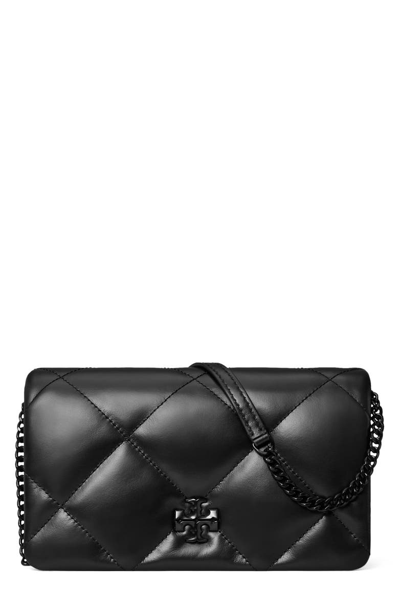 Kira Diamond Quilted Wallet on a Chain, Main, color, BLACK