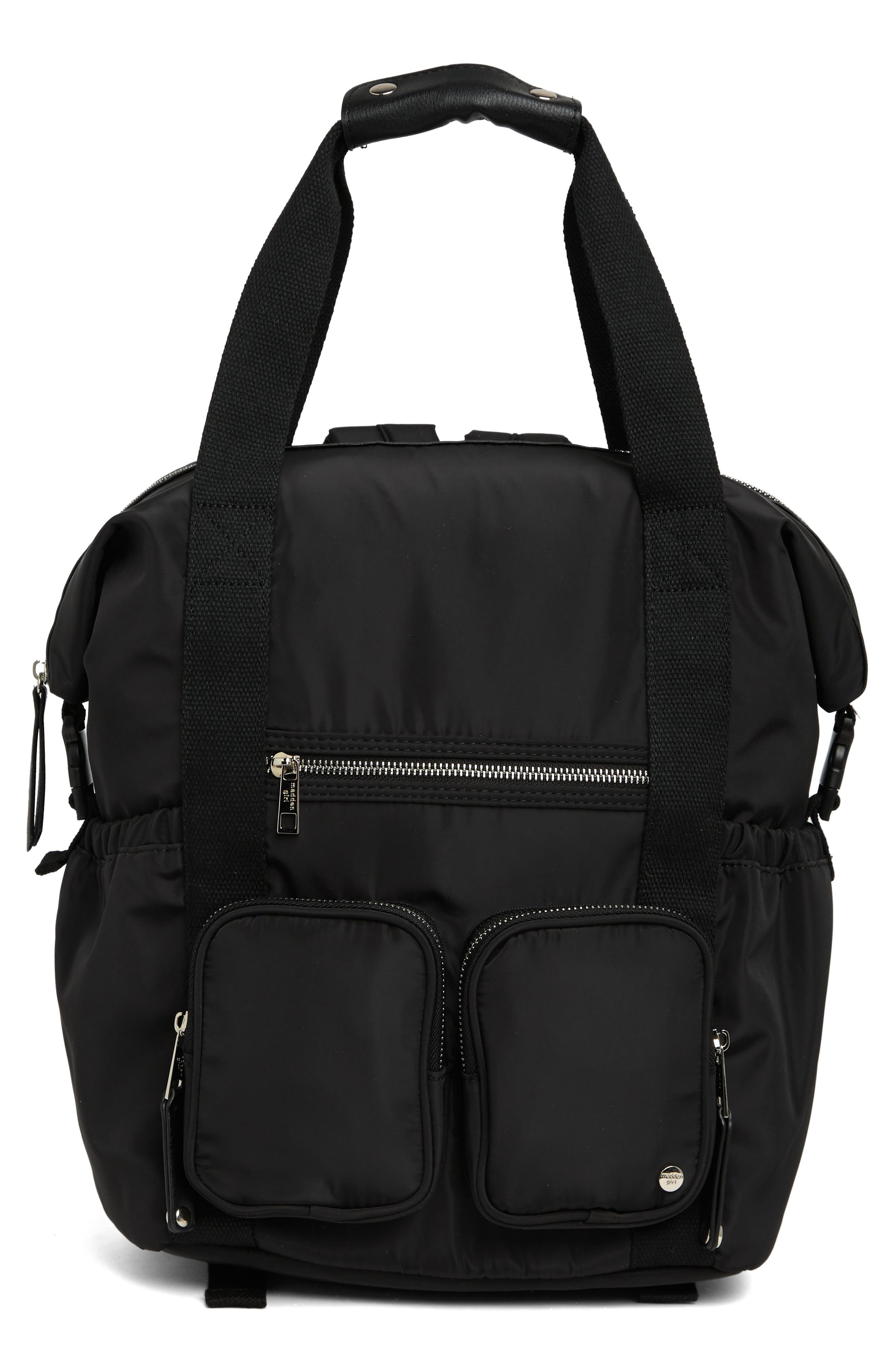 Madden Girl Nylon Backpack, Main, color, Black