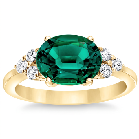 3 1/4Ct Oval Emerald & Lab Grown Diamond Ring in 10k or Gold