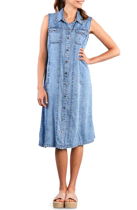 Seamed Sleeveless Denim Midi Shirtdress
