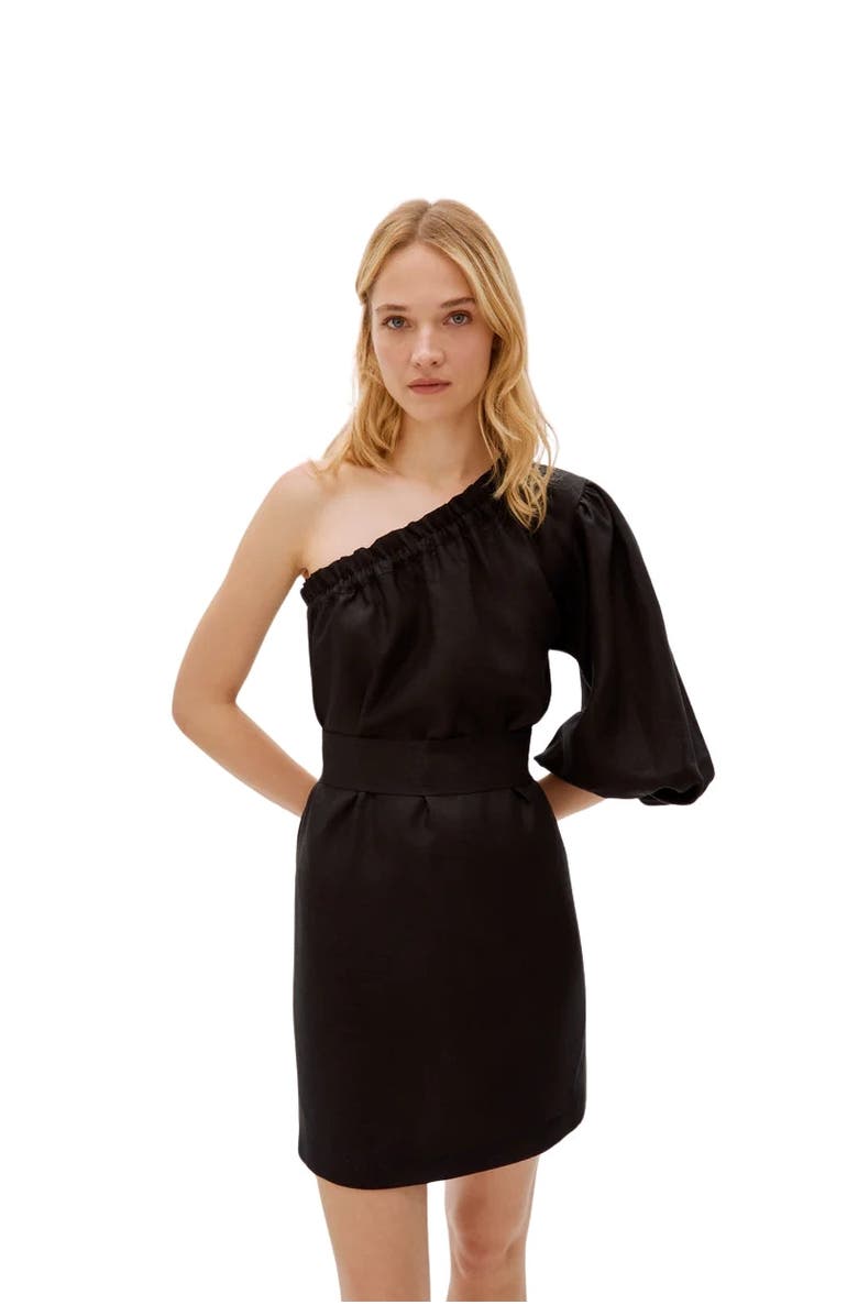 Labeca London Florence Linen One Sleeve Dress, Main, color, Black
