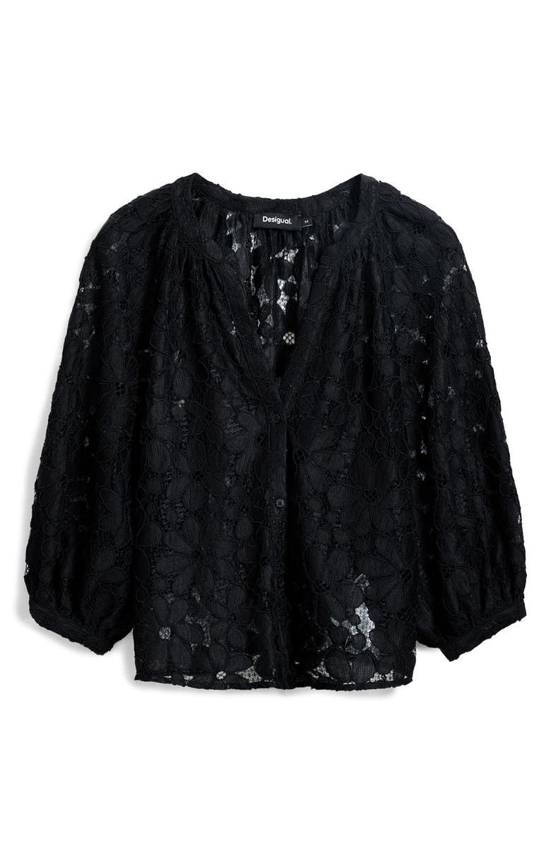 Desigual Lace Front Button Top, Alternate, color, 