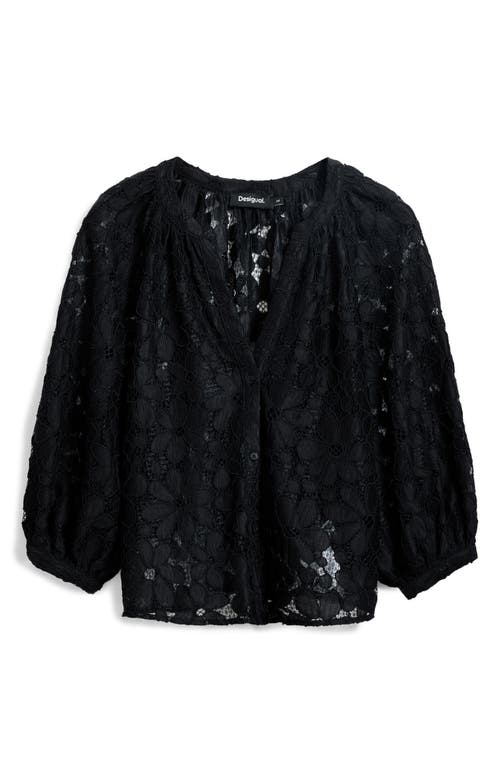 Desigual Lace Front Button Top In Black