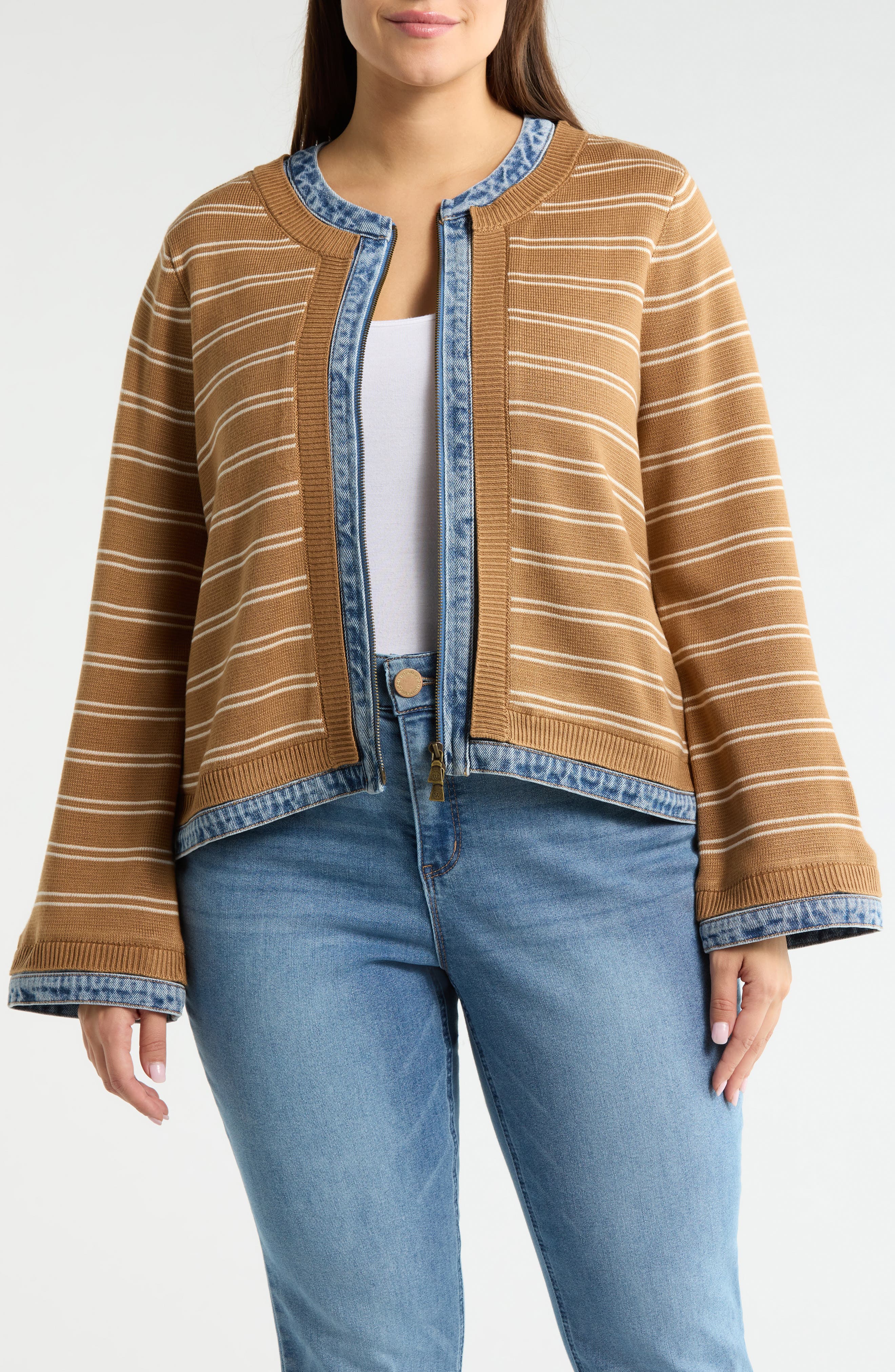 Mixed Media Denim Trim Jacket
