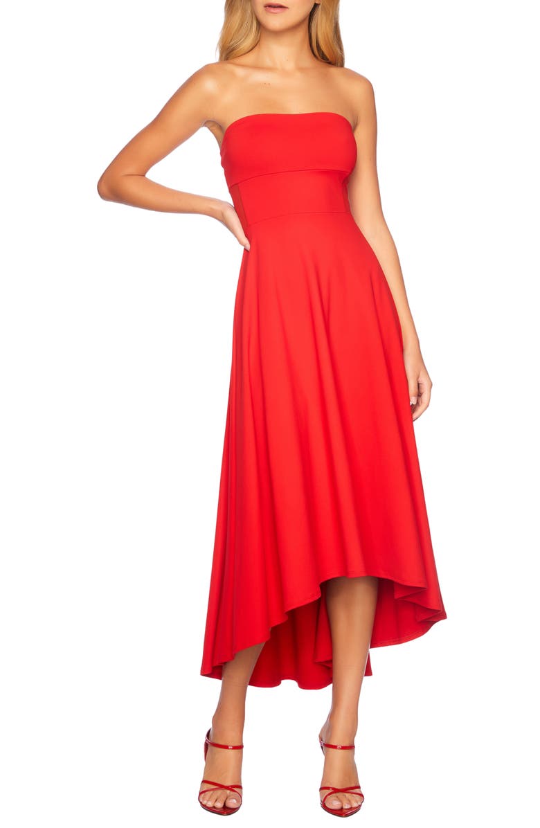 Susana Monaco Carrover Strapless High-Low Cocktail Dress, Main, color, Perfect Red