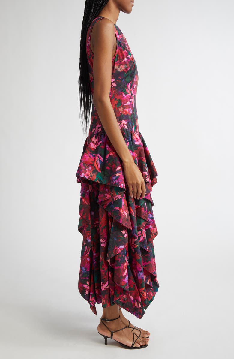 Ulla Johnson Mural Floral Ruffle Detail Cotton Dress, Alternate, color, Hibiscus