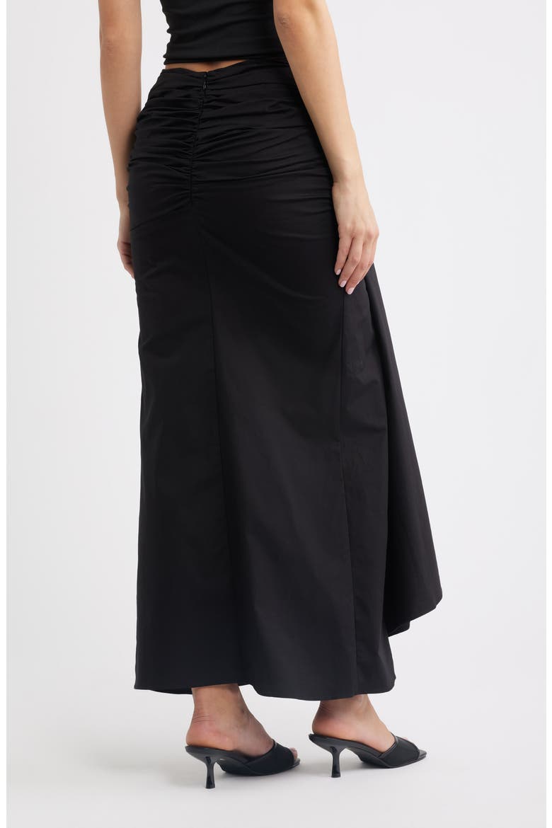 April Ruched Stretch Cotton Evening Midi Skirt, Alternate, color, BLACK