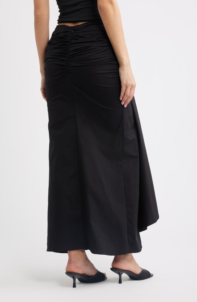 HOUSE OF CB April Ruched Stretch Cotton Evening Midi Skirt, Alternate, color, Black