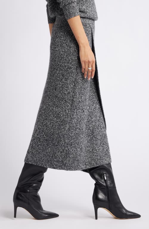 Nordstrom Faux Wrap Sweater Midi Skirt In Black- Ivory Marl