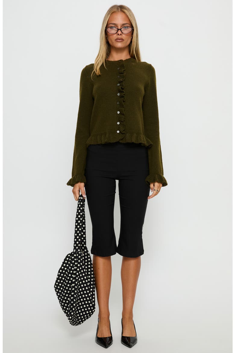Inclination Ruffle Cardigan, Alternate, color, MOSS
