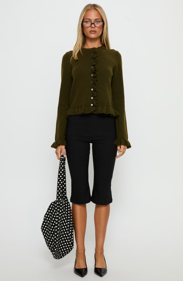 Princess Polly Inclination Ruffle Cardigan, Alternate, color, Moss