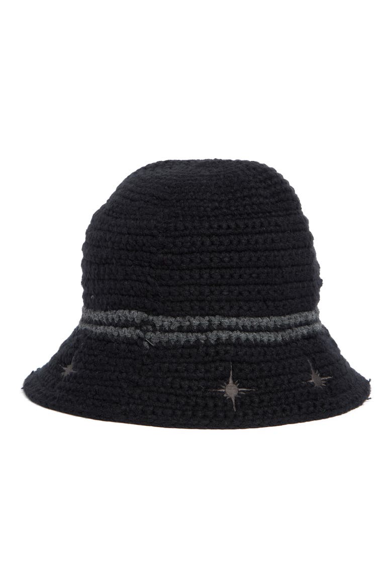 Embroidered Knit Bucket Hat, Alternate, color, BLACK
