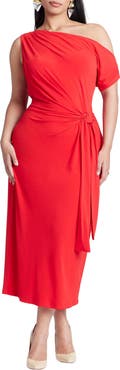 ELOQUII Off The Shoulder Tie Front Midi Dress