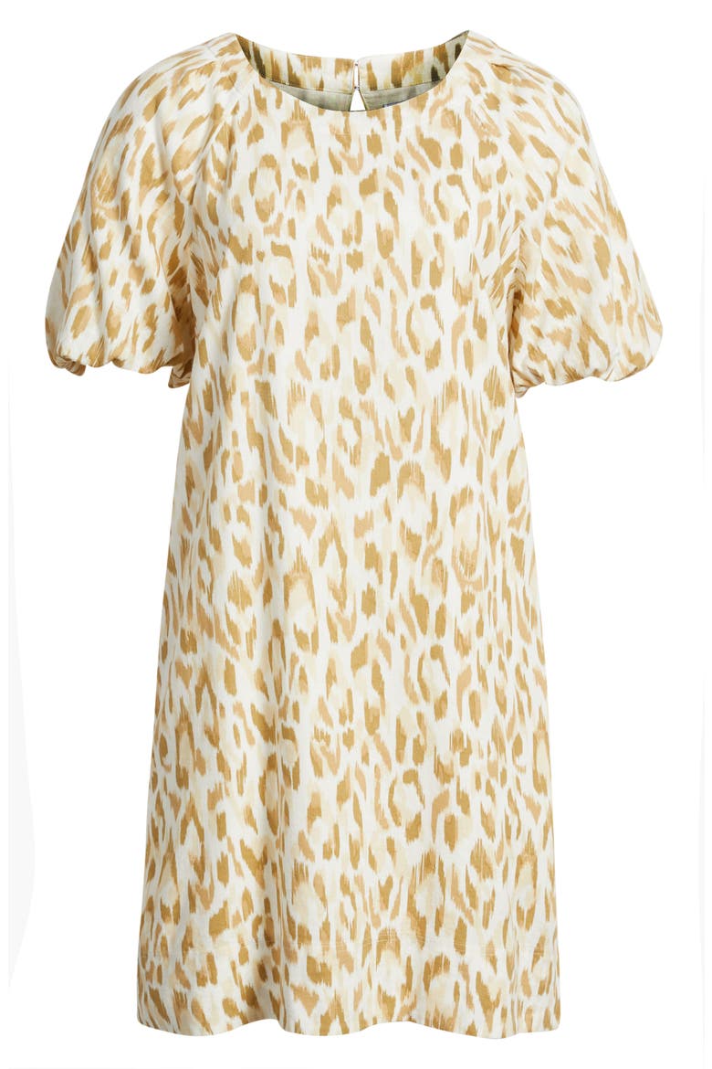 Cheetah Cove Puff Sleeve Linen Blend Shift Dress, Alternate, color, COCONUT