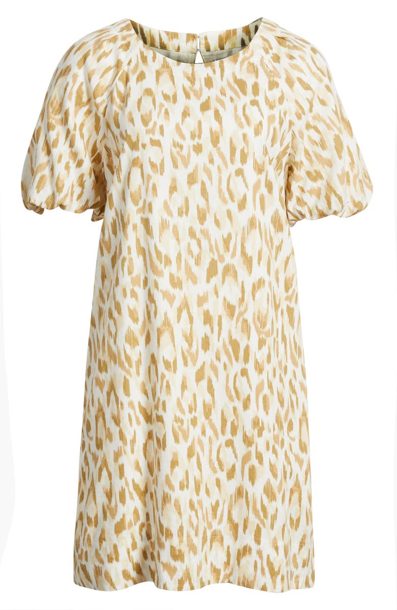 Tommy Bahama Cheetah Cove Puff Sleeve Linen Blend Shift Dress, Alternate, color, Coconut