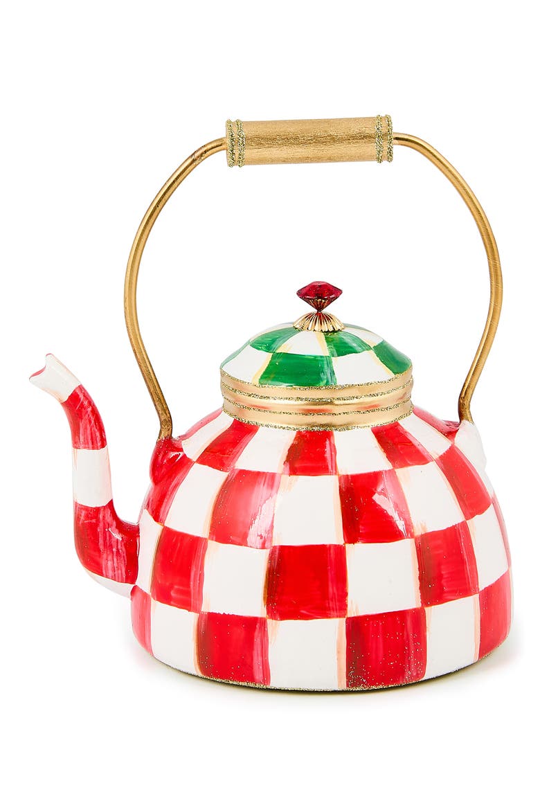 Check it Out Tea Kettle Glass Ornament, Main, color, RED